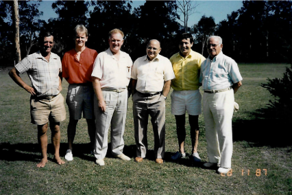 JE Tipper Christmas Party 28/11/1987 - L to R Laurie Williams, David Wood, Ernie Wood, John Tipper, Frank Leeder, Ted Tipper.
